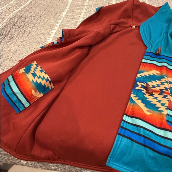 Hooded Poncho Jacket Aztec Pattern - Picture 7 of 8